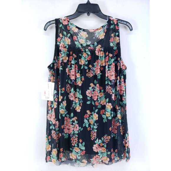 Bobbie Brooks Baby Doll Tank Top Women's Size Large Black Floral - Picture 3 of 8
